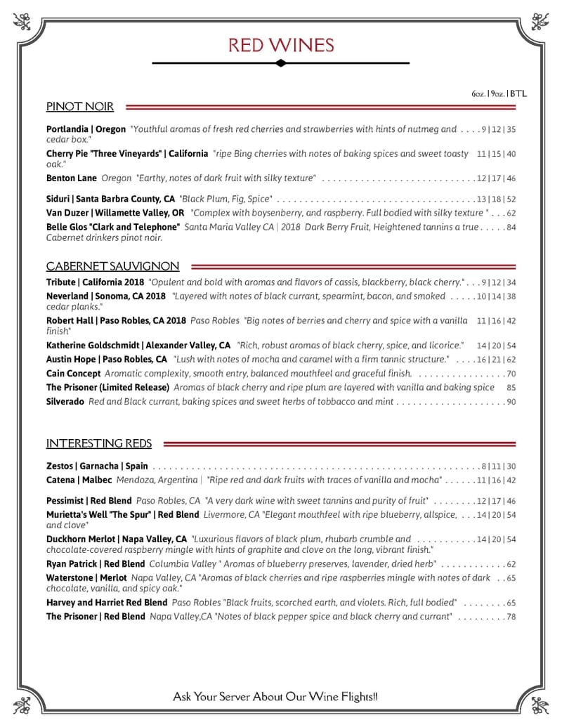 Cocktail Bar Roswell GA Red and White Wines